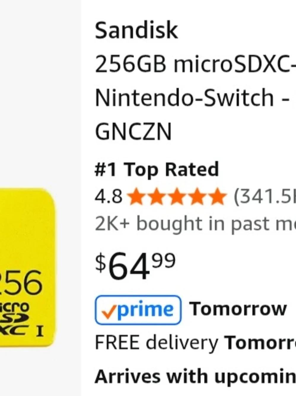 SanDisk 256GB microSDXC Card - Yellow Nintendo Switch Edition